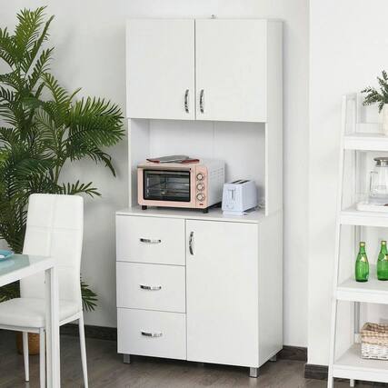 Front. Kadyn - All-in-One Kitchen Buffet with 2 Doors, 3 Drawers & Adjustable Shelf, White - white.