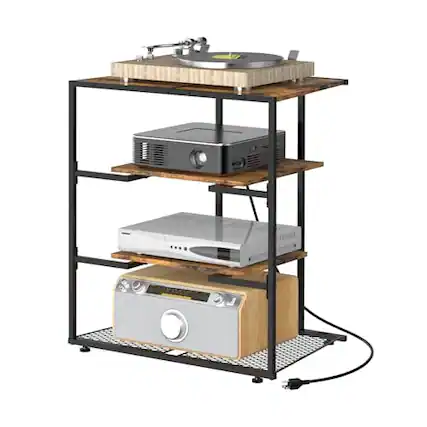 Front. Hirose Alice - 4-tier Av Media Stand Stereo Cabinet Console With Charging Station Record Player Corner Tv Shelf Brown Multifu... - Brown.