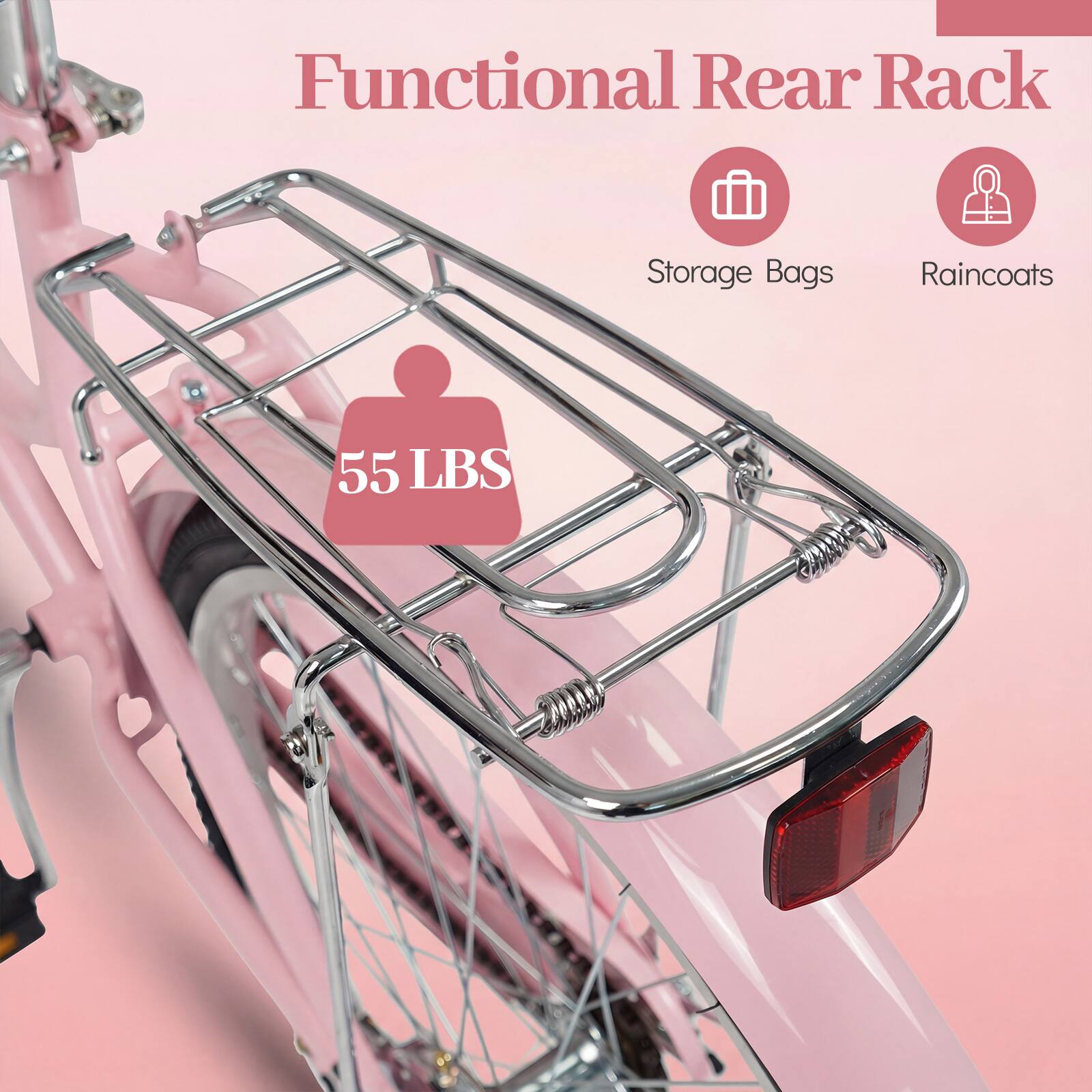 Functional Rear Rack  
Storage Bags  
Raincoats  
55 LBS