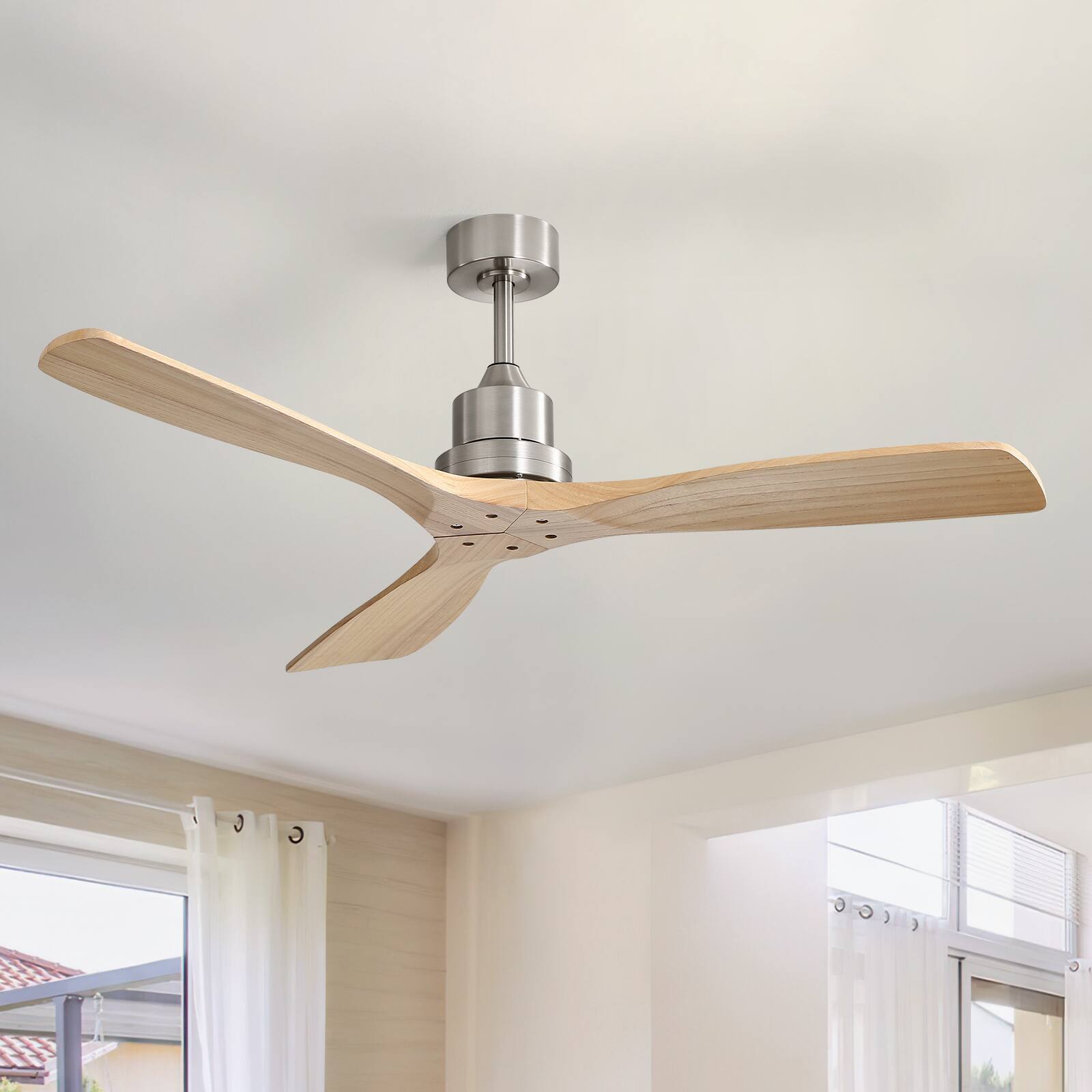 Alt View 2. Sofucor - 52'' Smart Ceiling Fan No Light with Remote/APP/Alexa Control 3 Wood Blades Propeller Large Airflow DC Farmhouse Fan - Silver.