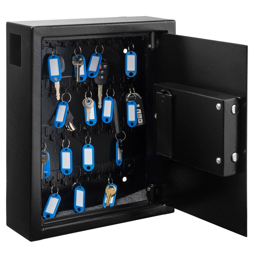 Angle. AdirOffice - Steel Digital Key Cabinet, 40-Key Capacity with Programmable Lock - Black.