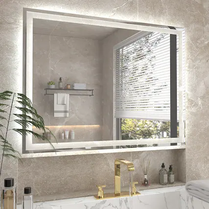 Front. U-HOMY - LED Bathroom Mirror with Lights, Smart Anti-Fog Dimmable Wall Mirror with Memory Function - 32*24.