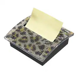 Unique Bargains - Rhinestone Sticky Note Dispenser Pad Holder 4x4 Inch Desk Organizer for Office Home - Leopard