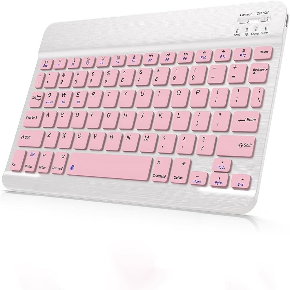 RTMB - Bluetooth Keyboard for iPad 10th Gen, Rechargeable, Ultra-Slim, White - Color: Pink