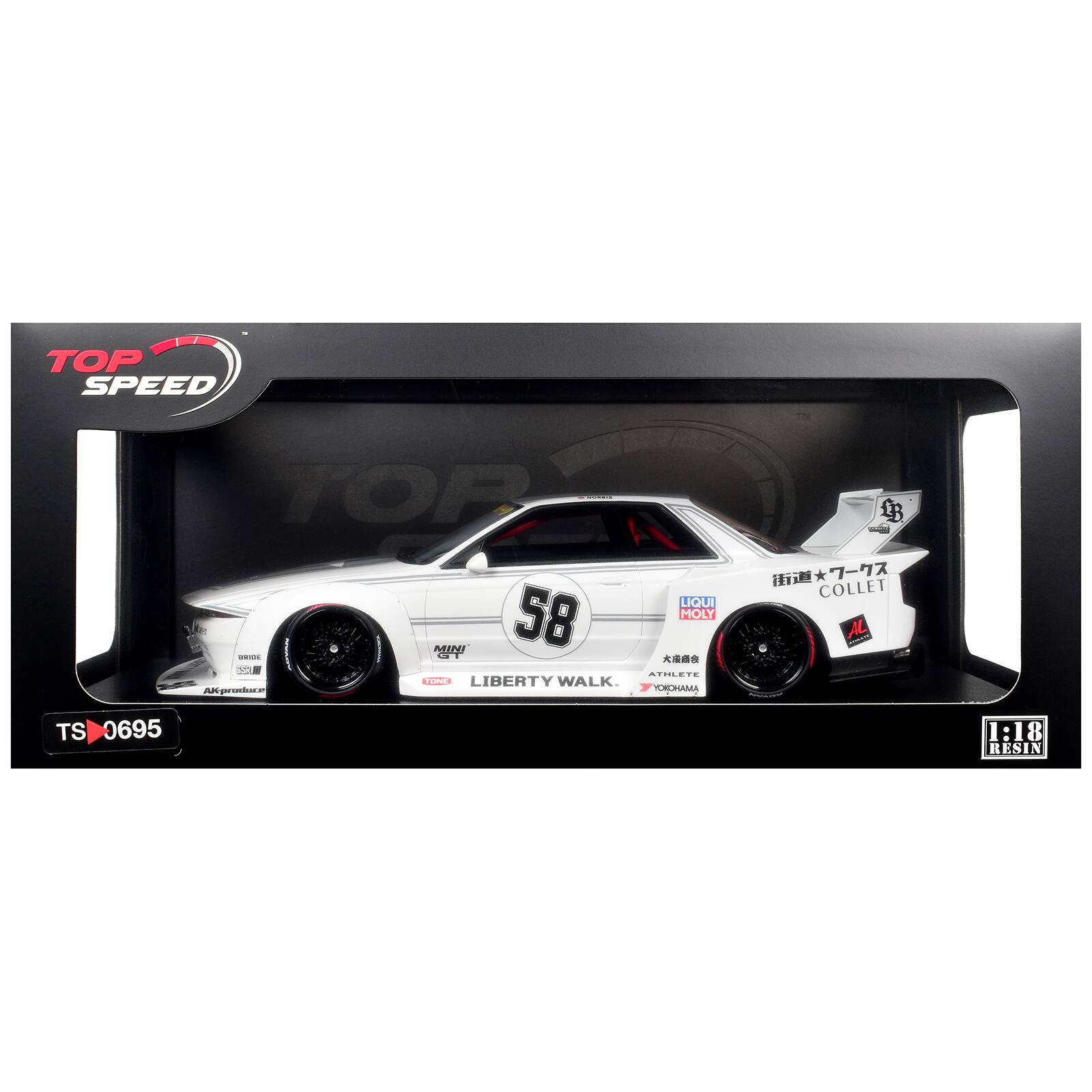 TOP SPEED  
TOP LQUI 58 MOLY MINI DEUL GT ATHLETE TONE LIBERTY WALK. AK-produce  
LB COLLET  
TS 0695  
1:18 RESIN