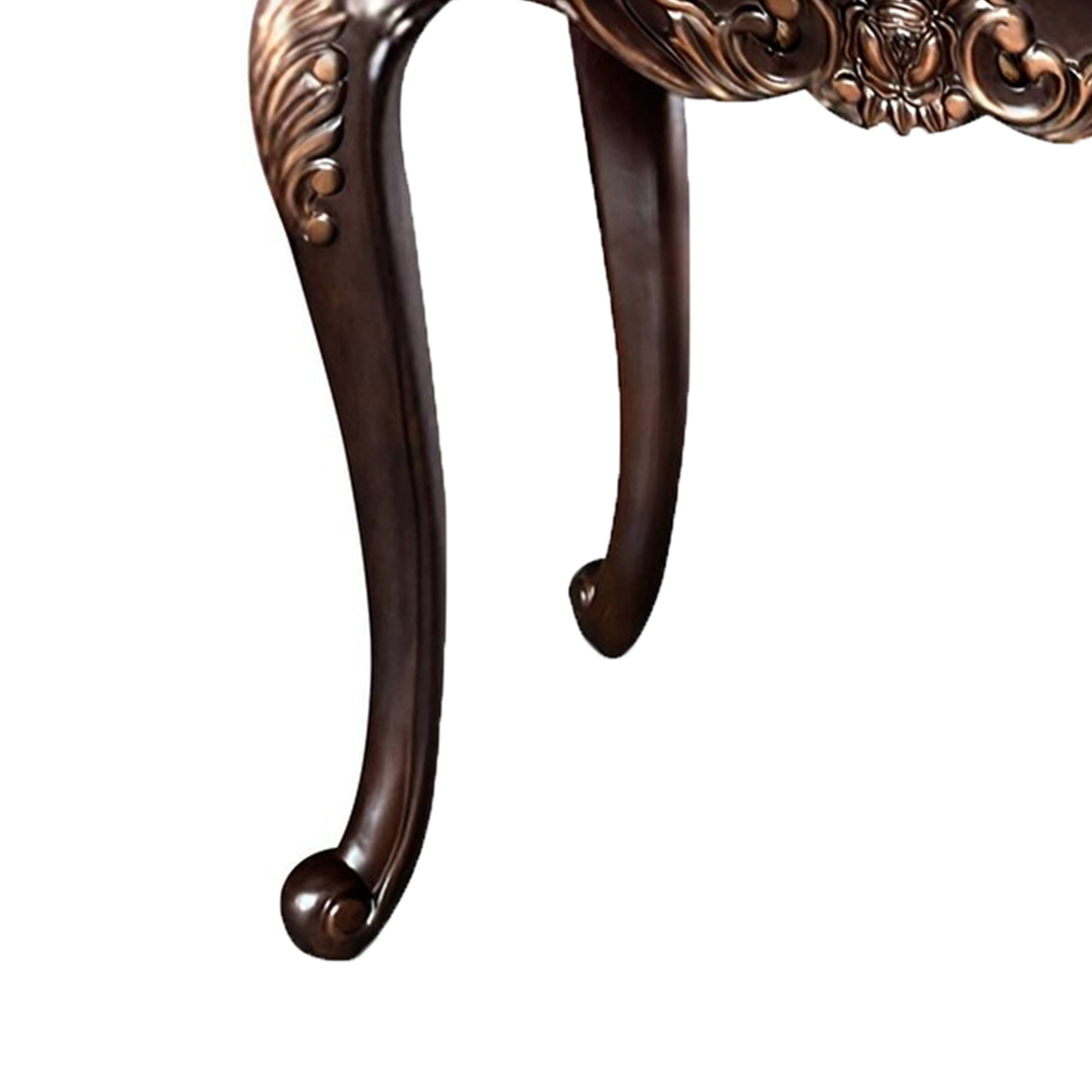 Alt View 3. Manhattan Lane - Astor End Table, 29 Inch Dark Cherry Brown Wood, Carved Details - Cherry Brown, Gold.