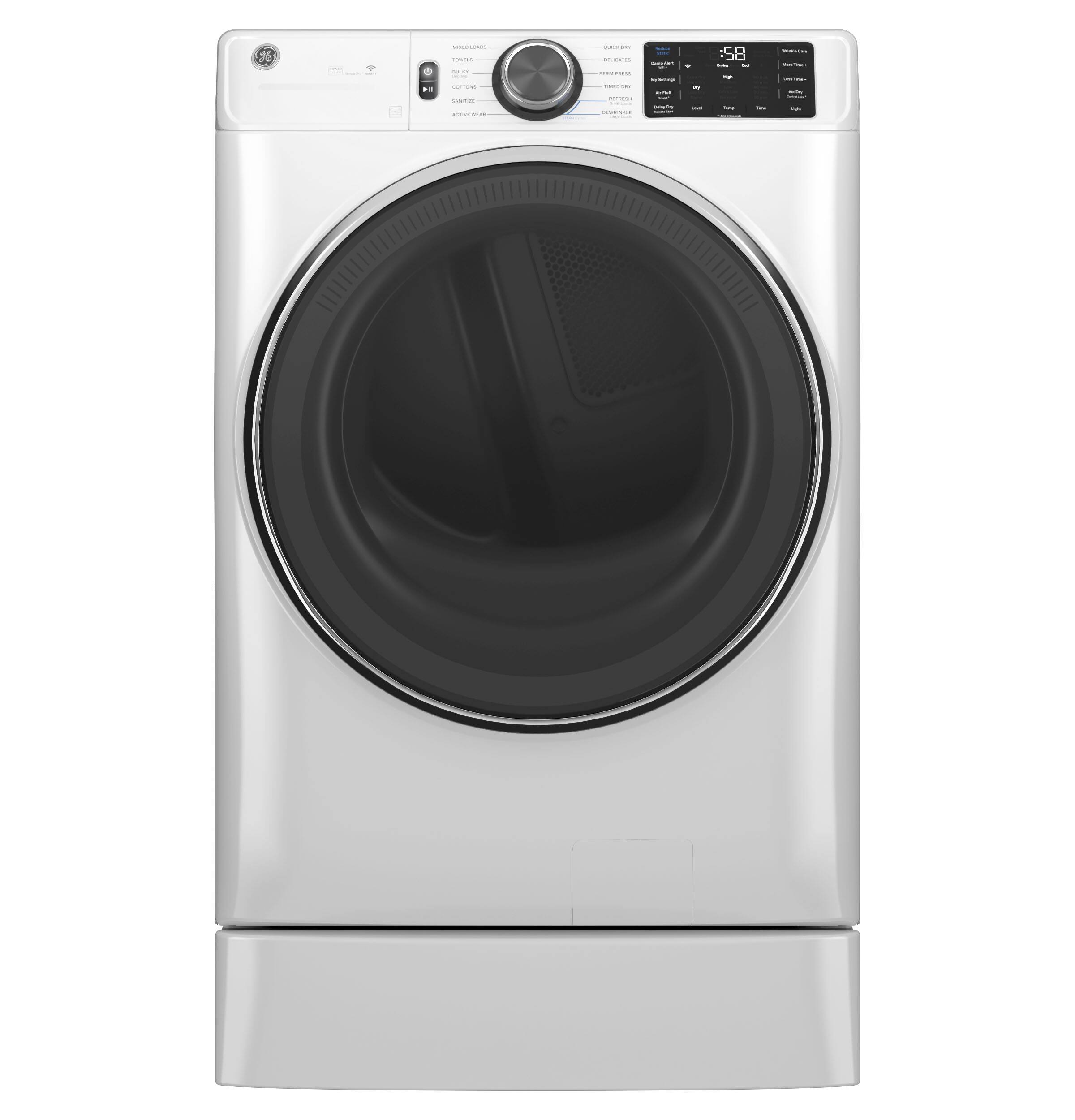 Alt View 2. GE - 7.8 Cu. Ft. Stackable Smart Electric Dryer with Steam - White.