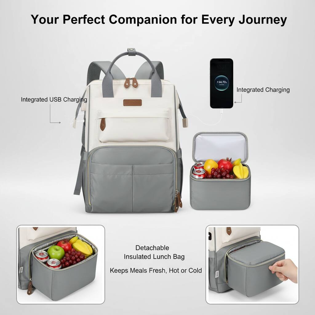 Your Perfect Companion for Every Journey

- Integrated USB Charging
- Integrated Charging
- Detachable Insulated Lunch Bag
- Keeps Meals Fresh, Hot or Cold