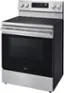 The image features a stainless steel LG oven with a black door, sitting on a white background. The oven has a digital display and a timer, which is set to 3:30. The oven is a modern and sleek design, making it an attractive addition to any kitchen.