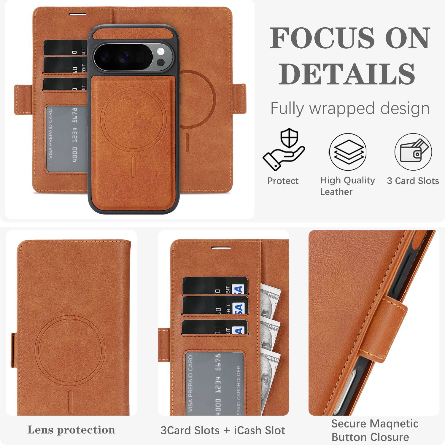 CARD PREPAID VISA  
0 m 5678 1234 4000  

BIT BIT SET  

FOCUS ON DETAILS  
Fully wrapped design  
Protect  
High Quality Leather  
3 Card Slots  

Lens protection  
3Card Slots + iCash Slot  
Secure Magnetic Button Closure  

BIT A BIT SA - BIT CARD 5678 VISA PREPAID 4000 1234 CARDHOLDER EPAID