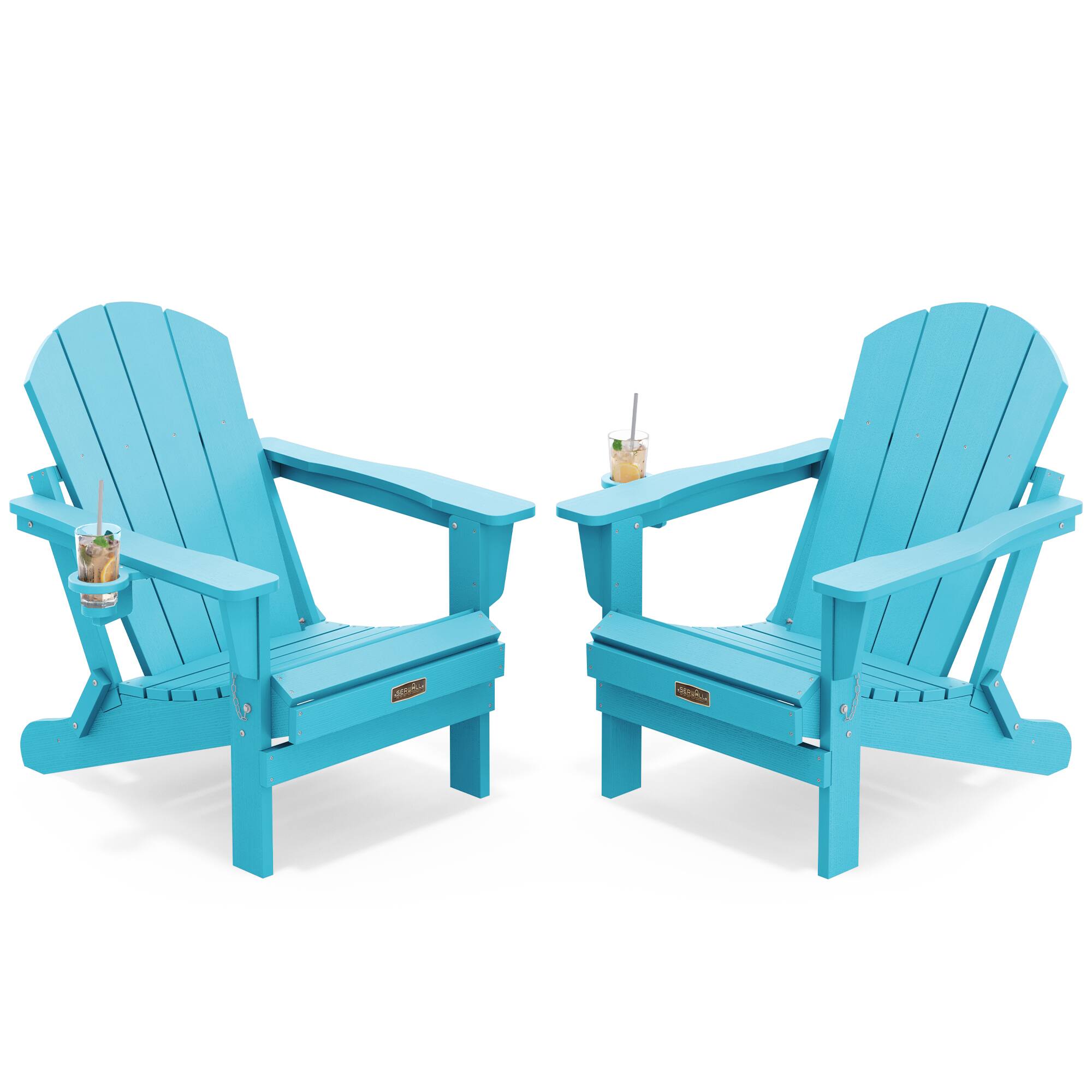 SERWALL Folding Adirondack Chair with Cup Holder Weather Resistant ...