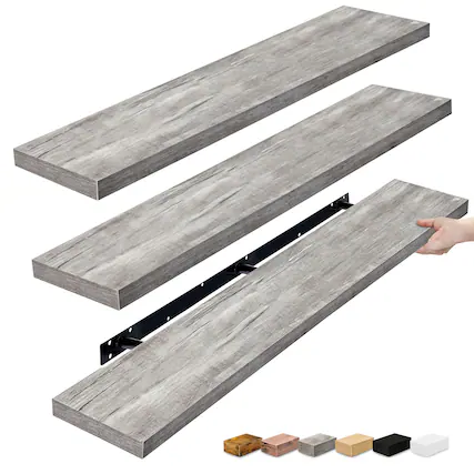 Front. Sorbus - Sorbus Floating Shelves for Wall - 55 Inch Extra-Long Bathroom Shelves, Floating Shelf with Hidden Brackets (3 Pack) - Gray.