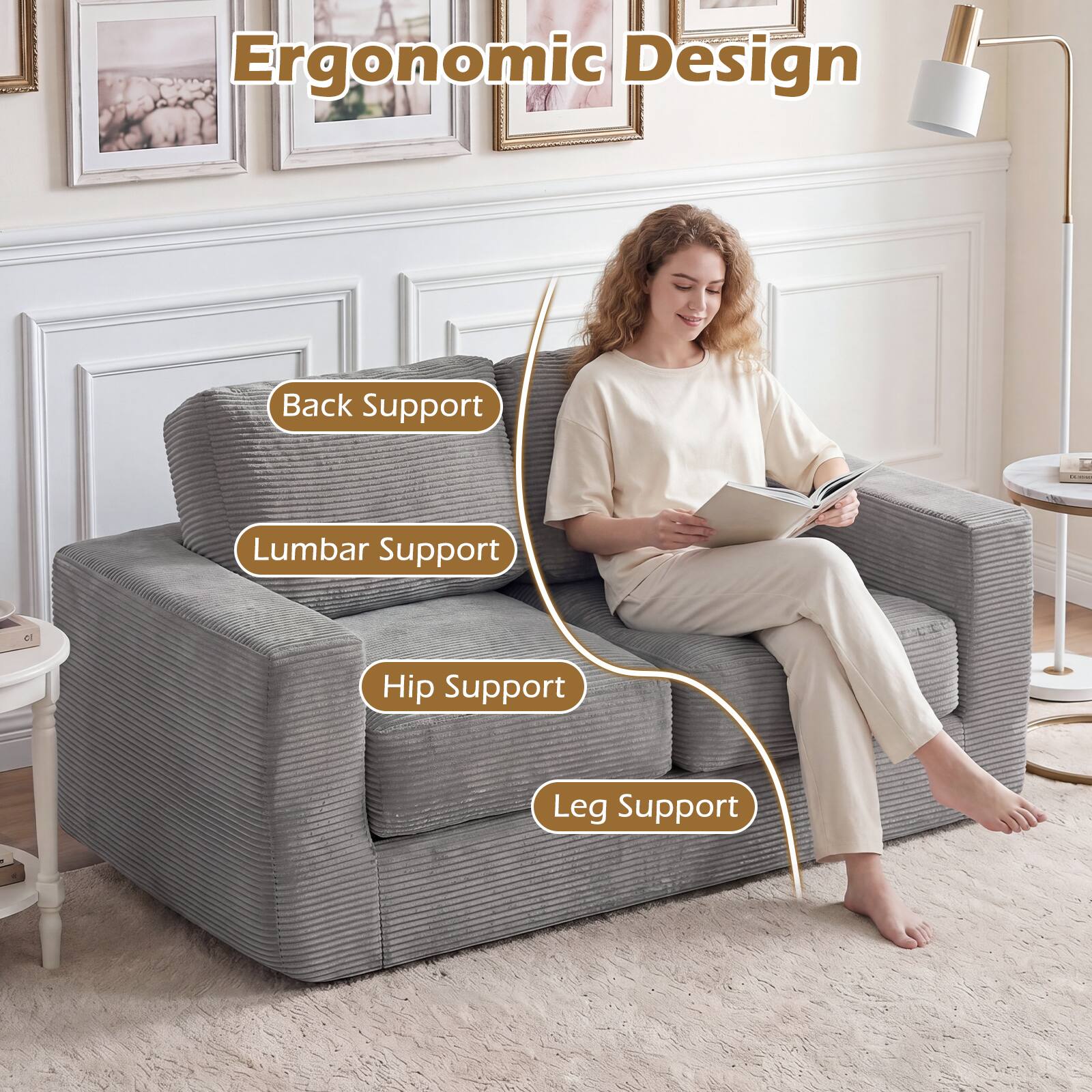 Ergonomic Design  
Back Support  
Lumbar Support  
Hip Support  
Leg Support
