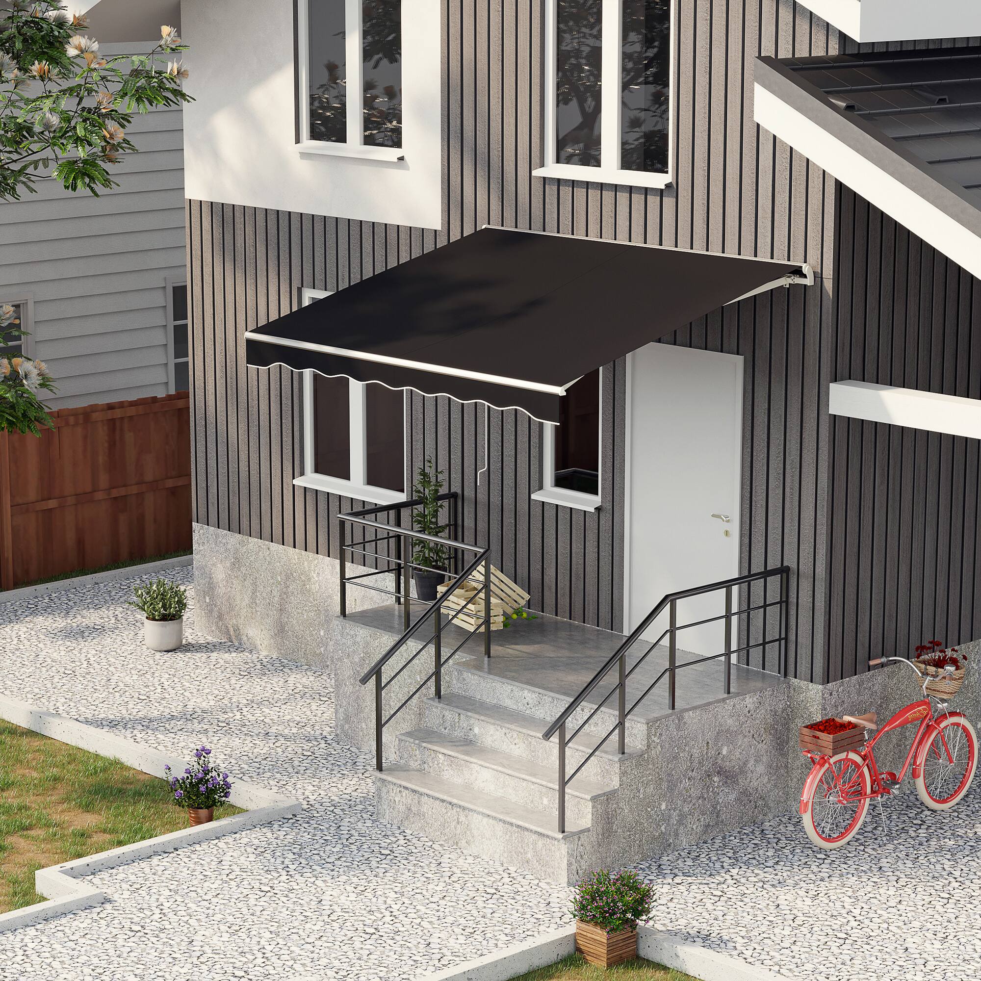 Alt View 1. Outsunny - x 8' Electric Retractable Awning - Black.