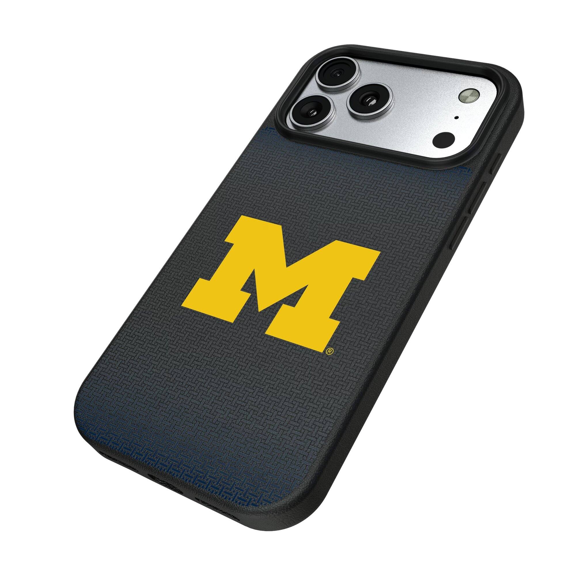 Alt View 1. Keyscaper - Michigan Wolverines Linen Logo iPhone Magnetic Bump Case - 15 - Black.