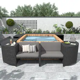 Anysun - Quadrilateral Outdoor Rattan Sectional Sofa Set - Spa Frame, Wooden Seats, Mini Sofa & Storage - Gray