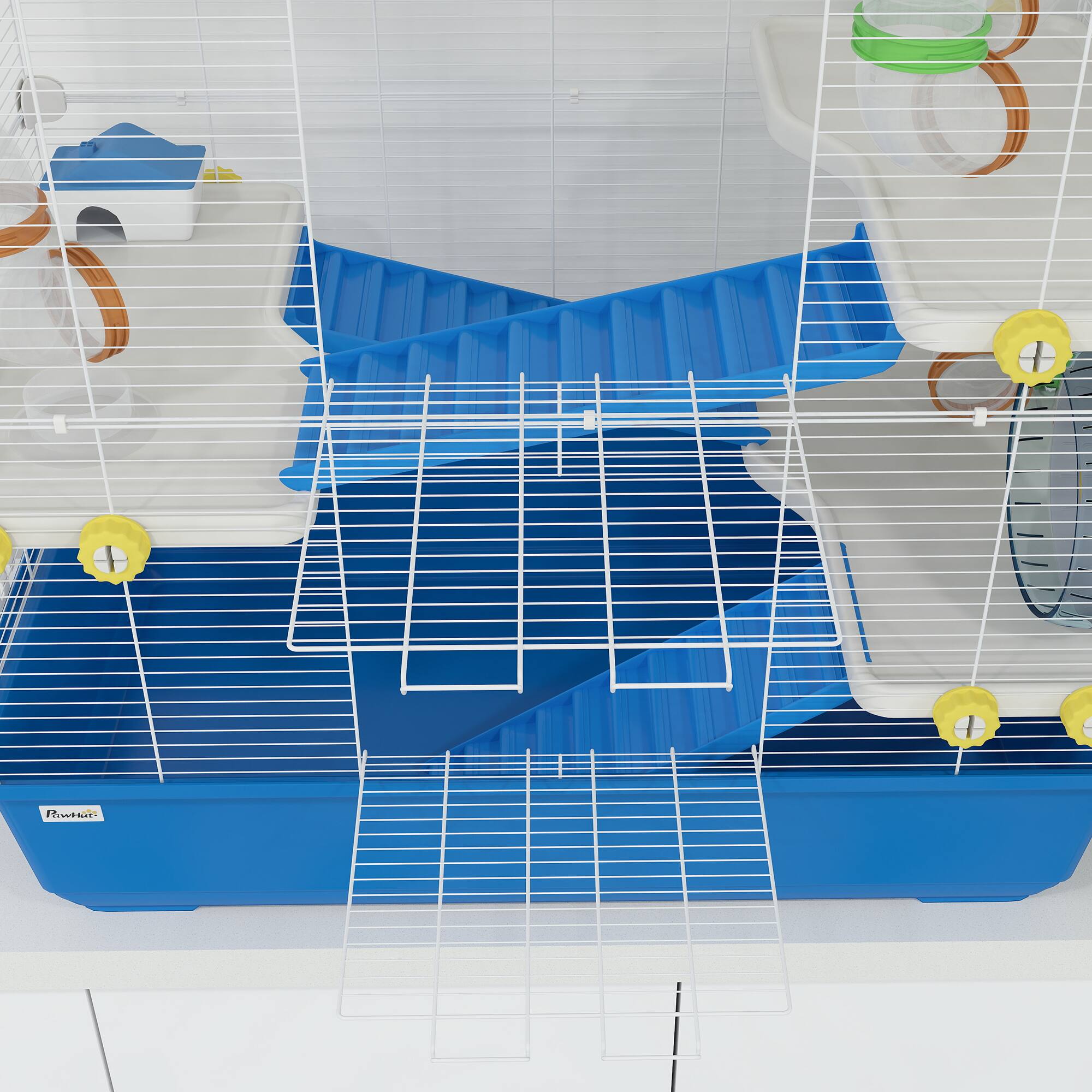 Alt View 5. Pawhut - 4 Tier Hamster Cage, Tunnel Tube System, Hut, Exercise Wheel, Water Bottle, Food Dish, Rat Cage for Syrian, Gerbil.