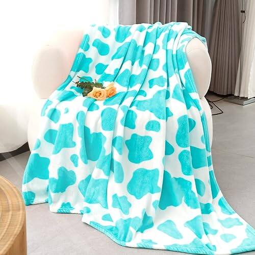 Front. Pacoar Cade - Lightweight Blanket Pink Soft Fleece Blankets Small Warm Throw For Bed COW PRINT BLANKET: This flannel fleece blanket - Cowthrowblanket-blue-50x60 IN.