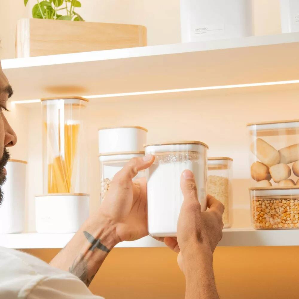 Alt View 6. OU - OU Airtight Food Storage Container Set w Leak Proof Bamboo Lid 8pc (set of 4) Plastic Container - Clear.