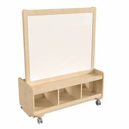 Flash Furniture - Bright Beginnings Commercial Wooden Mobile Dual Sided 2 Person Art Station with Locking Caster Wheels and Bottom Cubby S - Natural