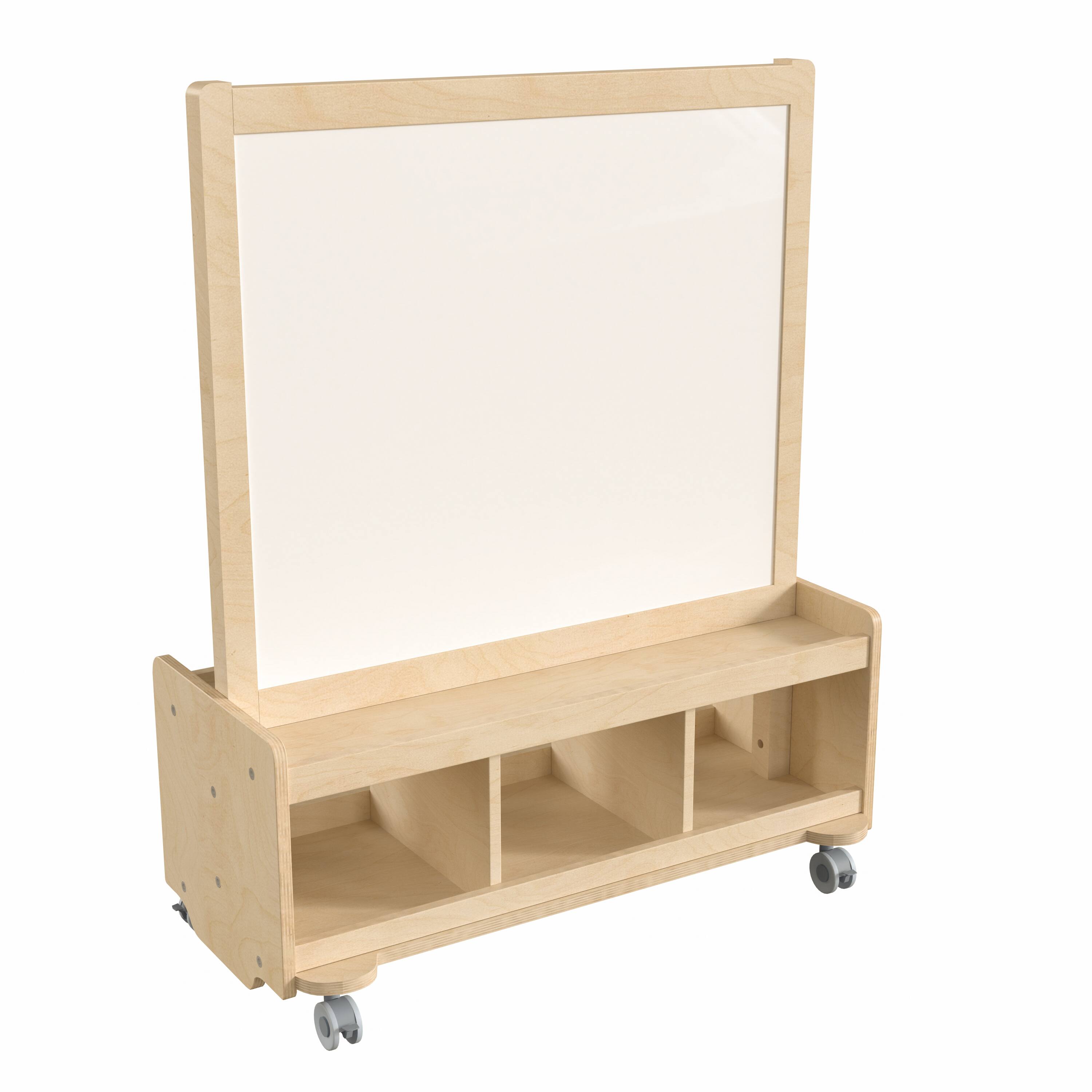 Front. Flash Furniture - Bright Beginnings Commercial Wooden Mobile Dual Sided 2 Person Art Station with Locking Caster Wheels and Bottom Cubby S - Natural.