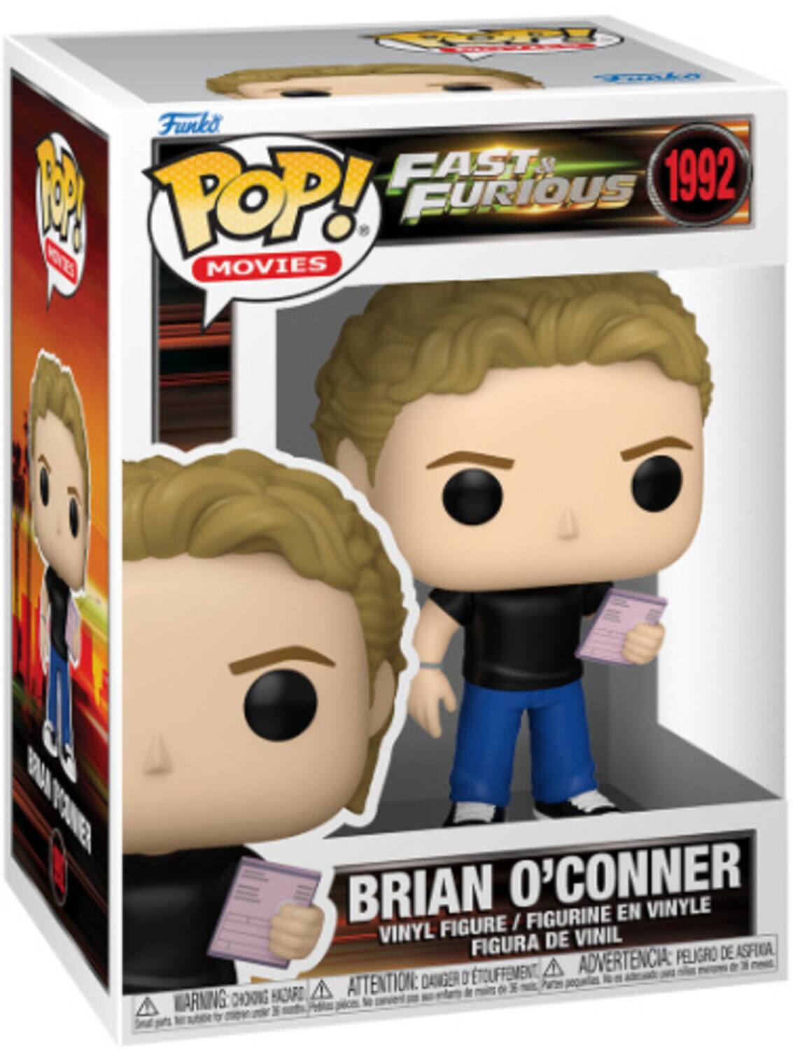 Funko POP! Movies  
Fast & Furious 1992  
Brian O'Connor  
Vinyl Figure / Figurine en Vinyle / Figura de Vinil  
Warning: Choking Hazard - Small parts. Not for children under 3 years.  
Attention: Danger d'étouffement - Petits pièces. Ne convient pas aux enfants de moins de 3 ans.  
Advertencia: Peligro de asfixia - Piezas pequeñas. No es adecuado para menores de 3 años.