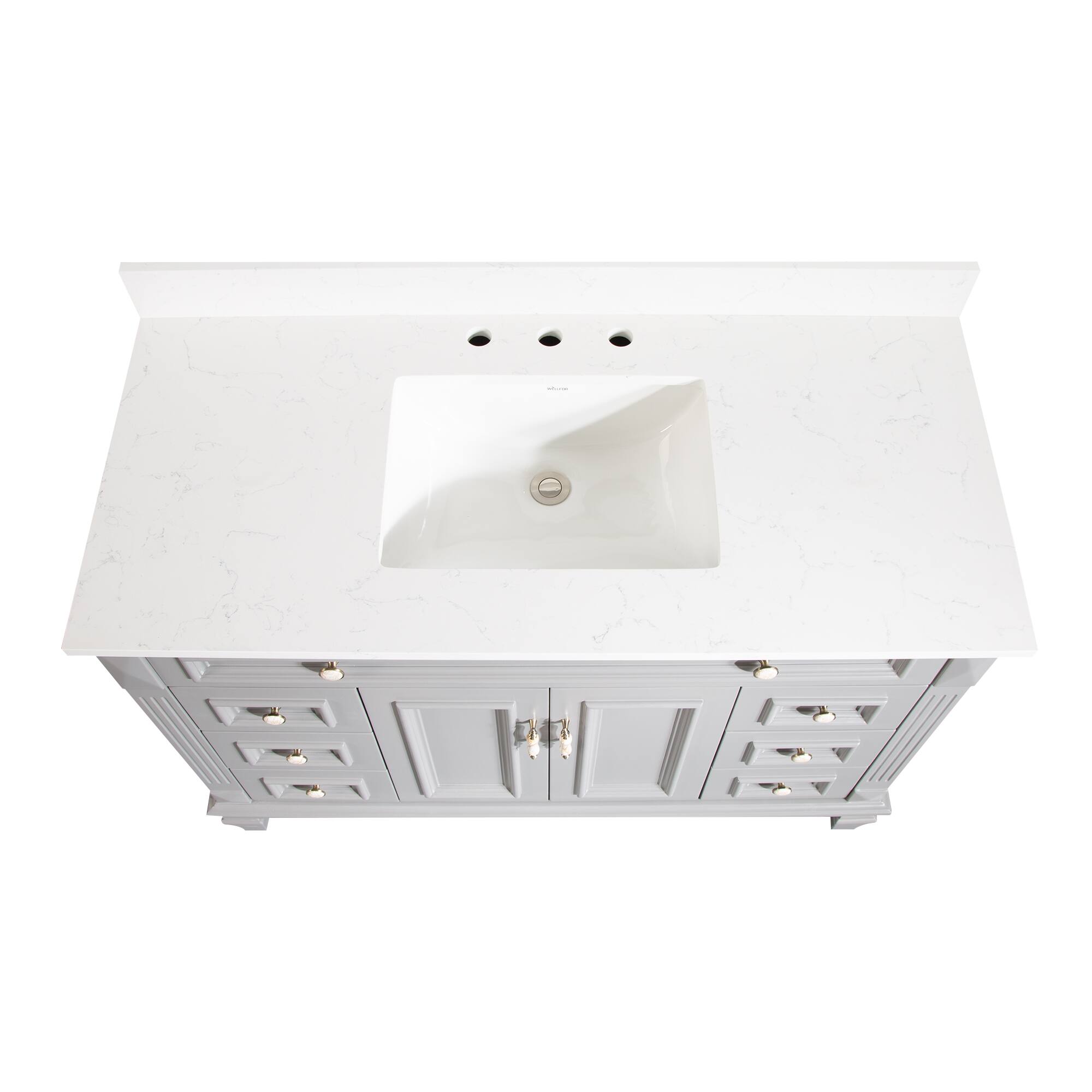 Back. WELLFOR - ARTWOOD 48 in. Solid Wood Bath Vanity with Quartz Top, Single Sink, Soft Close, Assembled - Gray.