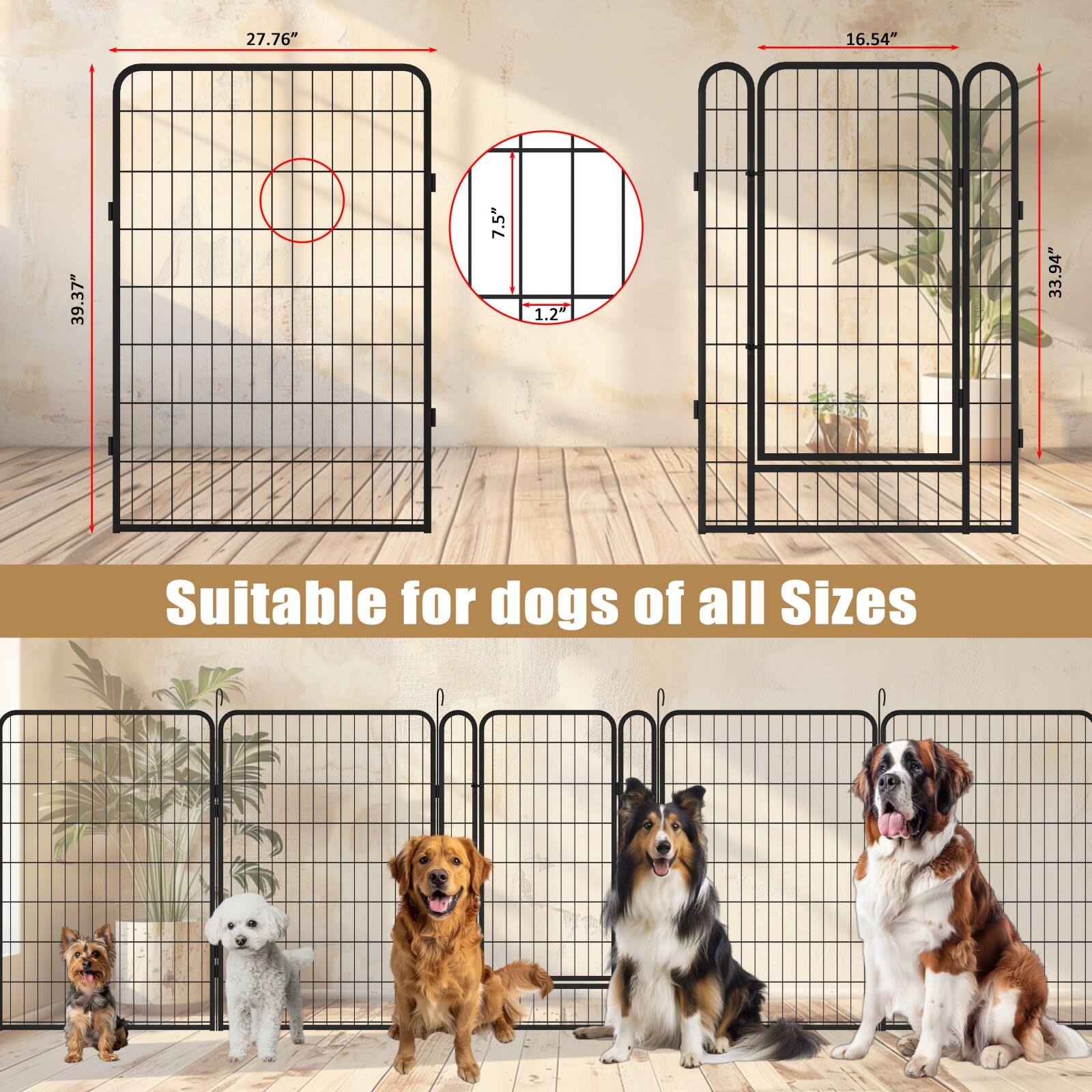 27.76"  
16.54"  
39.37"  
7.5"  
1.2"  
33.94"  

Suitable for dogs of all Sizes