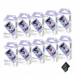 Fujifilm - 10xFUJIFILM INSTAX MINI Soft Lavender Instant Film (10 Exposures), Microfiber Cleaning Cloth, Bundle