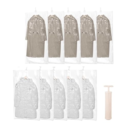 Front. Vulpecula Spade - 10 Pcs Hanging Vacuum Storage Bags,Vacuum Seal Bags for Clothing,Space Saver Garment Bag with Hanger (5 Long, 5 Short) - Royal Blue.