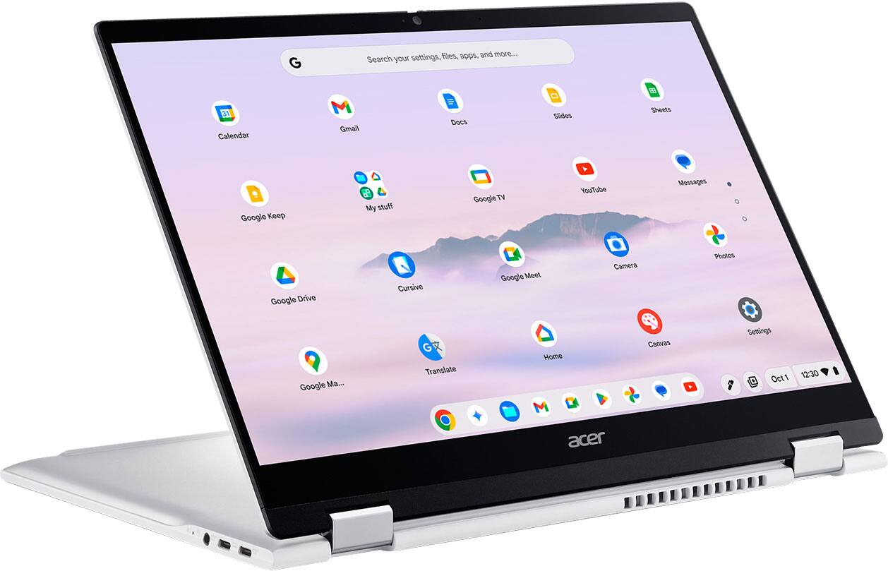 Search your settings, files, apps, and more... G Calendar Gmail Docs Slides Sheets Google Keep My stuff Google TV YouTube Messages Google Drive Cursive Google Meet Camera Photos Google Ma... Translate Home Canvas Settings Oct 1 12:30 acer