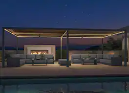 PURPLE LEAF - Louvered Pergola with LED Strip Lights Outdoor Gray Aluminum Hardtop Gazebo with Adjustable Roof for Patio Garden Yard - 13' X 25'