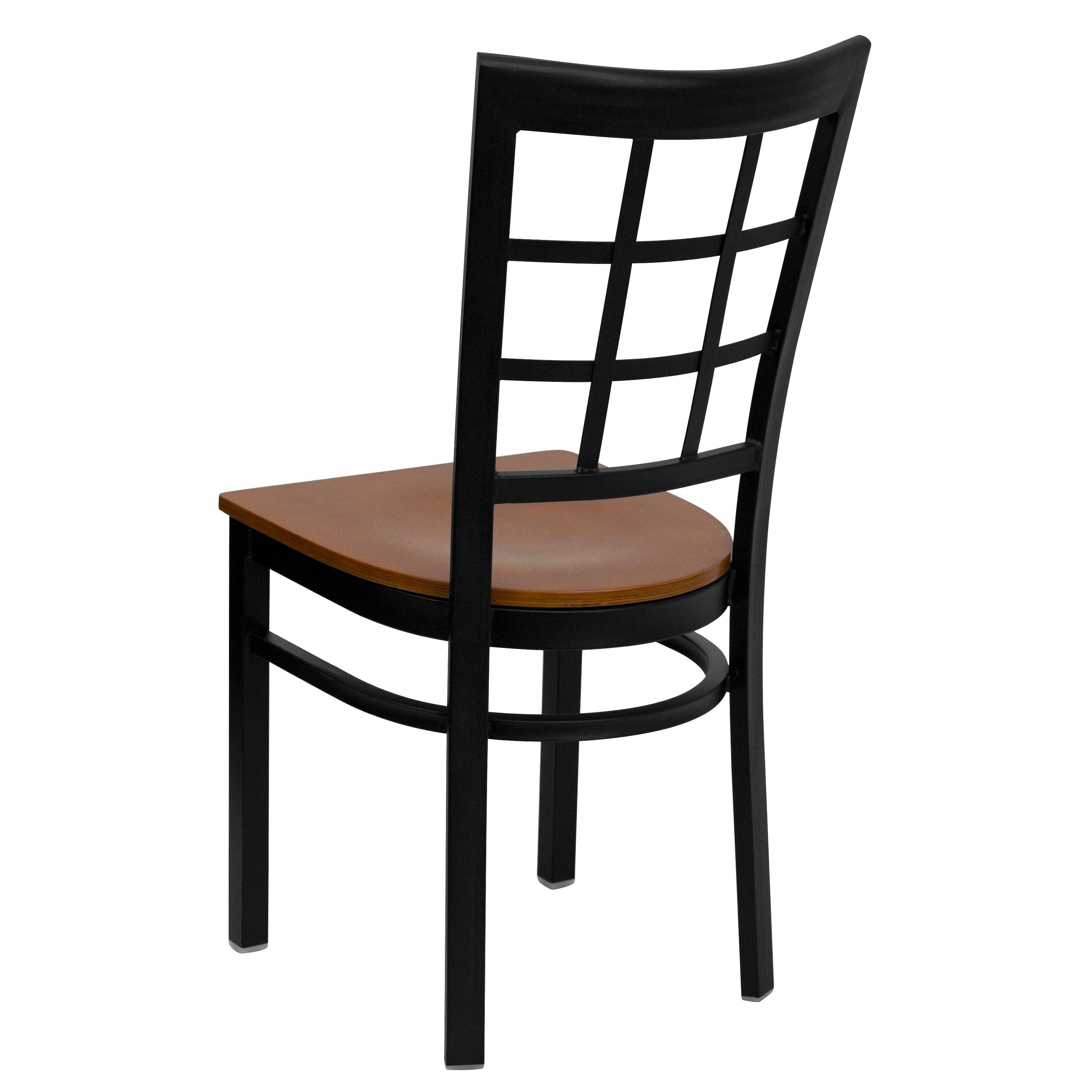 Alt View 3. Emma + Oliver - Window Back Metal Restaurant Dining Chair - Cherry Wood Seat/Black Metal Frame.