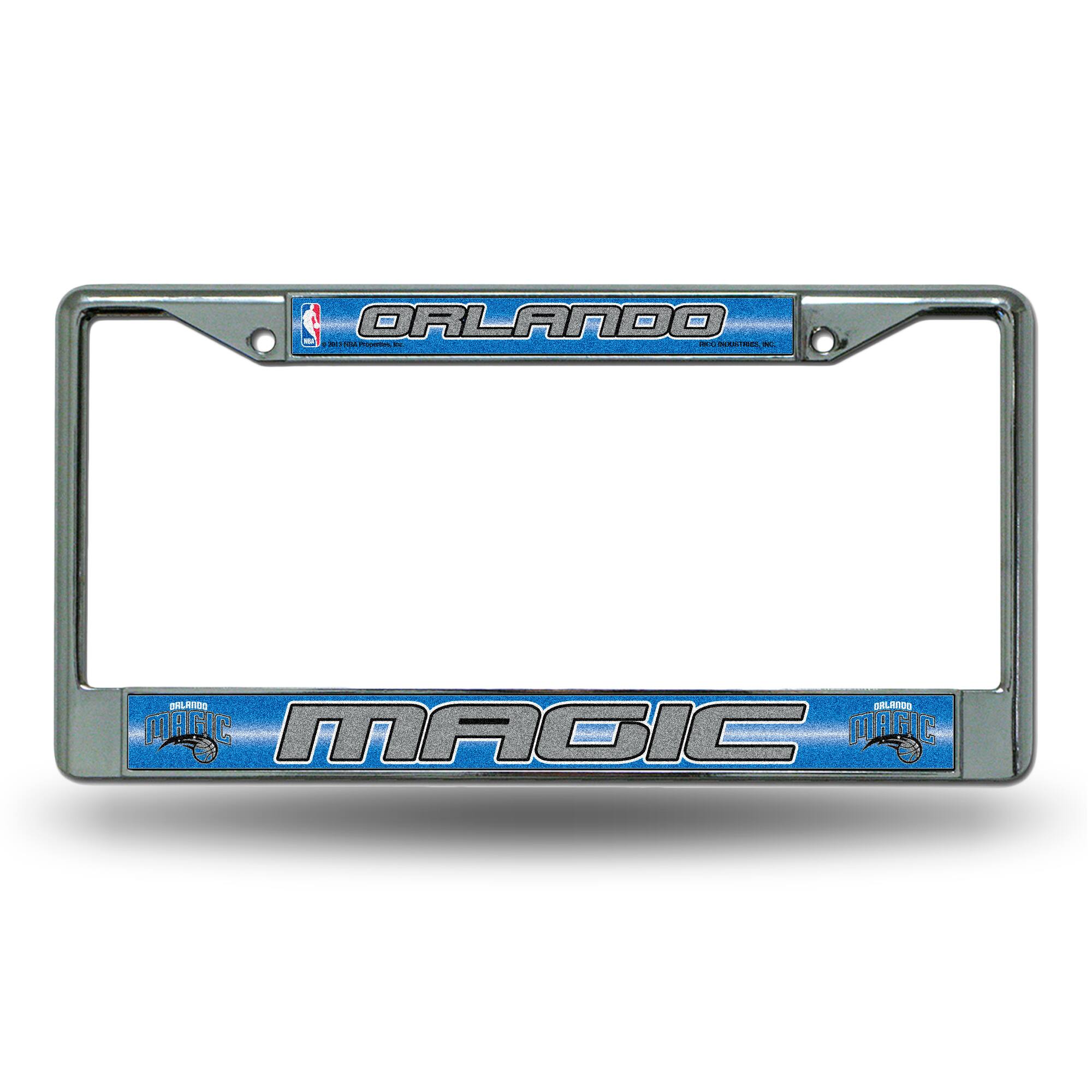 Rico Industries - Orlando Magic Standard Size Chrome License Plate Frame - It Sparkles! - Let's Go - Multi