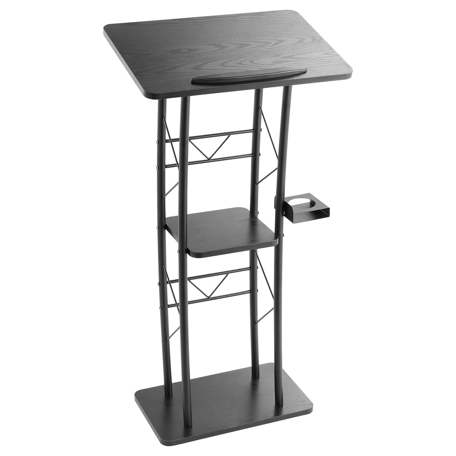 VEVOR - Podium Stand, 47-Inch Metal Lectern, Curved Standing Podium with Wide Reading Surface, Open Storage Compartment - Black