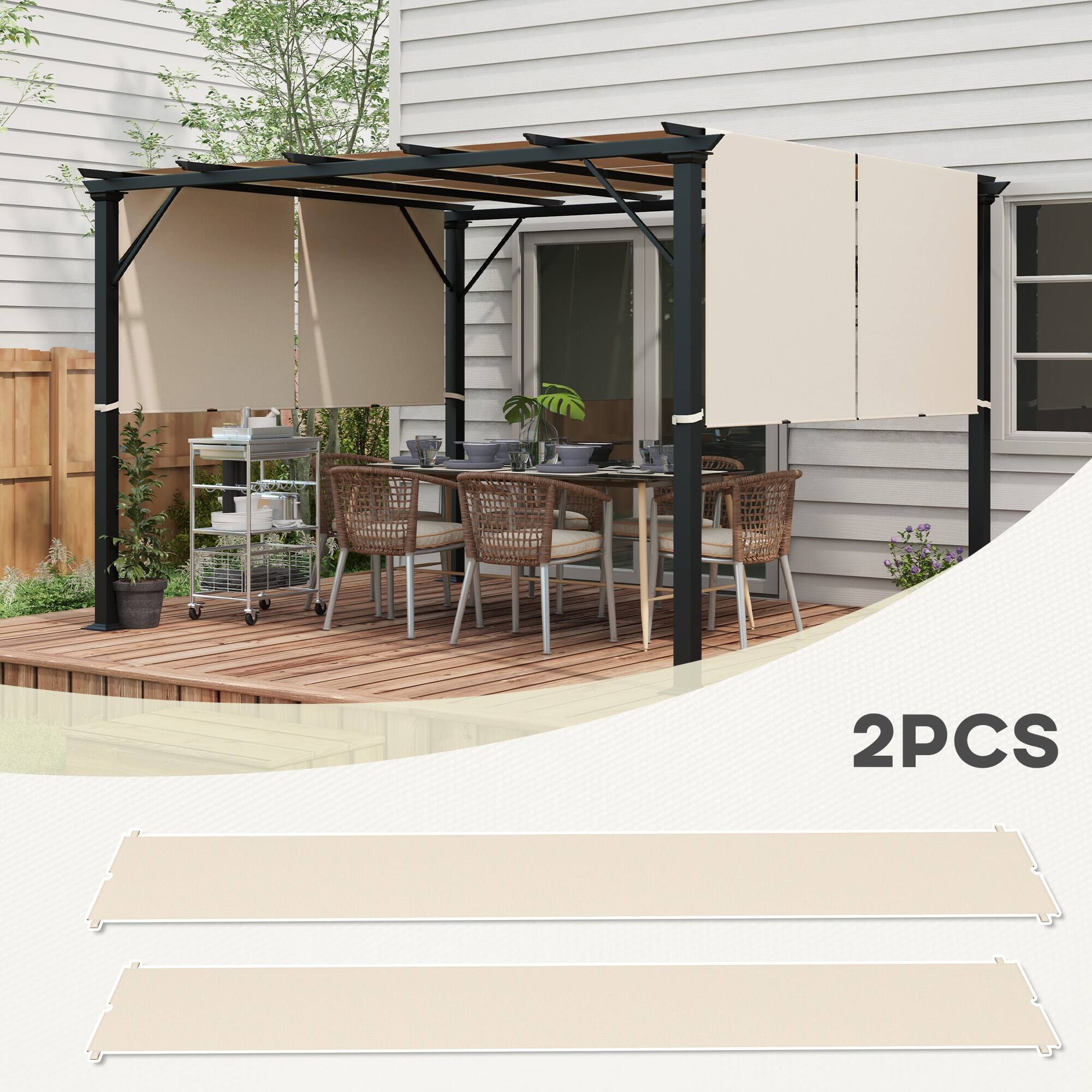 Back. Outsunny - 2 PCS 4 x 18ft Pergola Canopy Replacement, UV Protection Pergola Shade Cover, Easy to Install for 10 x 12ft - Khaki.