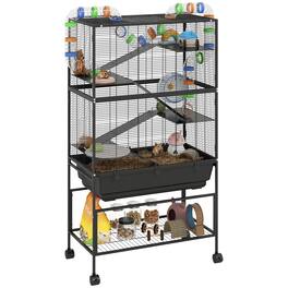 Pawhut - Hamster Cage with Deep Tray, 5 Tier , Storage Shelf, Big Exercise Wheel, Tube System, Platforms, Ramps, Food Dish