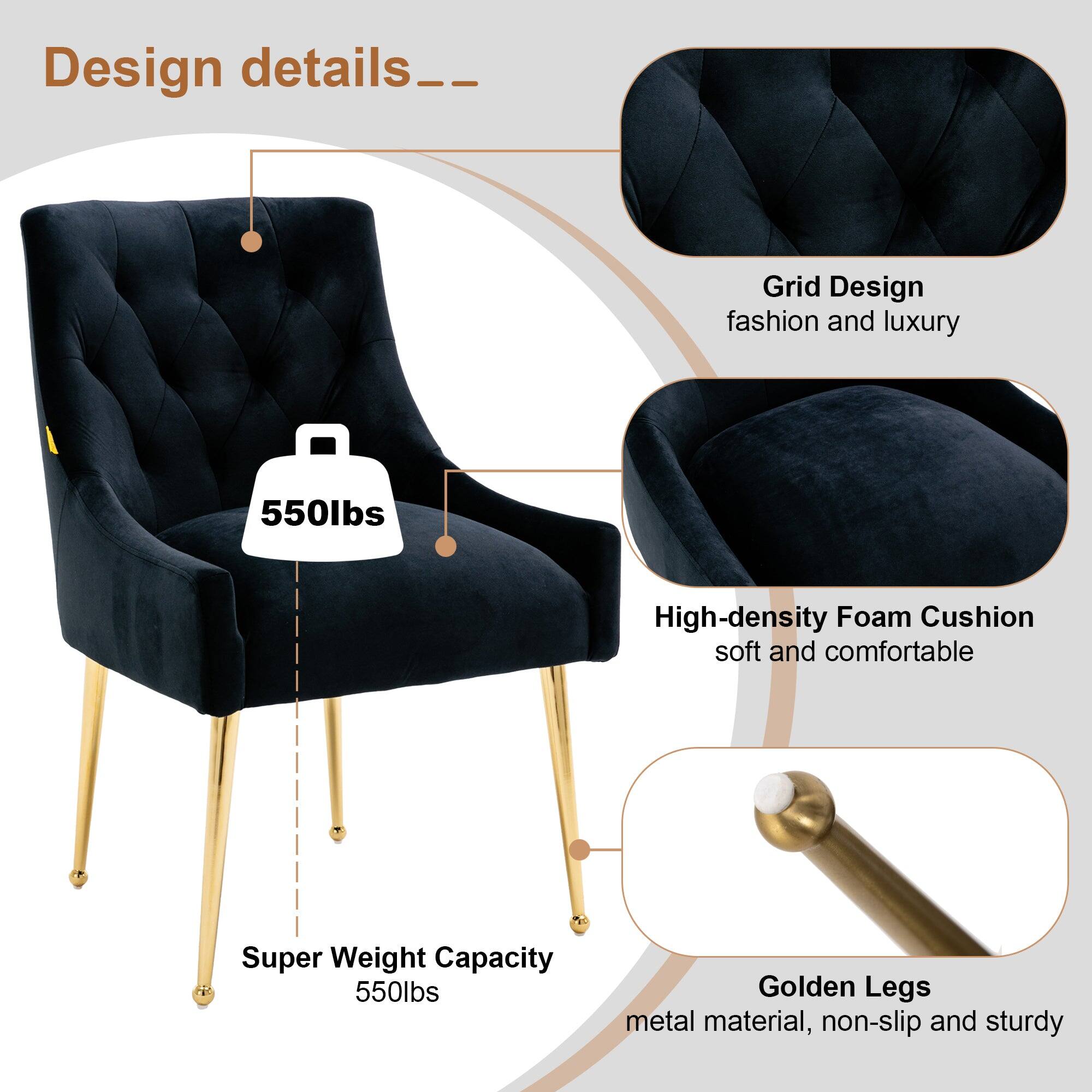 Design details__  
- Grid Design: fashion and luxury  
- High-density Foam Cushion: soft and comfortable  
- Super Weight Capacity: 550lbs  
- Golden Legs: metal material, non-slip and sturdy