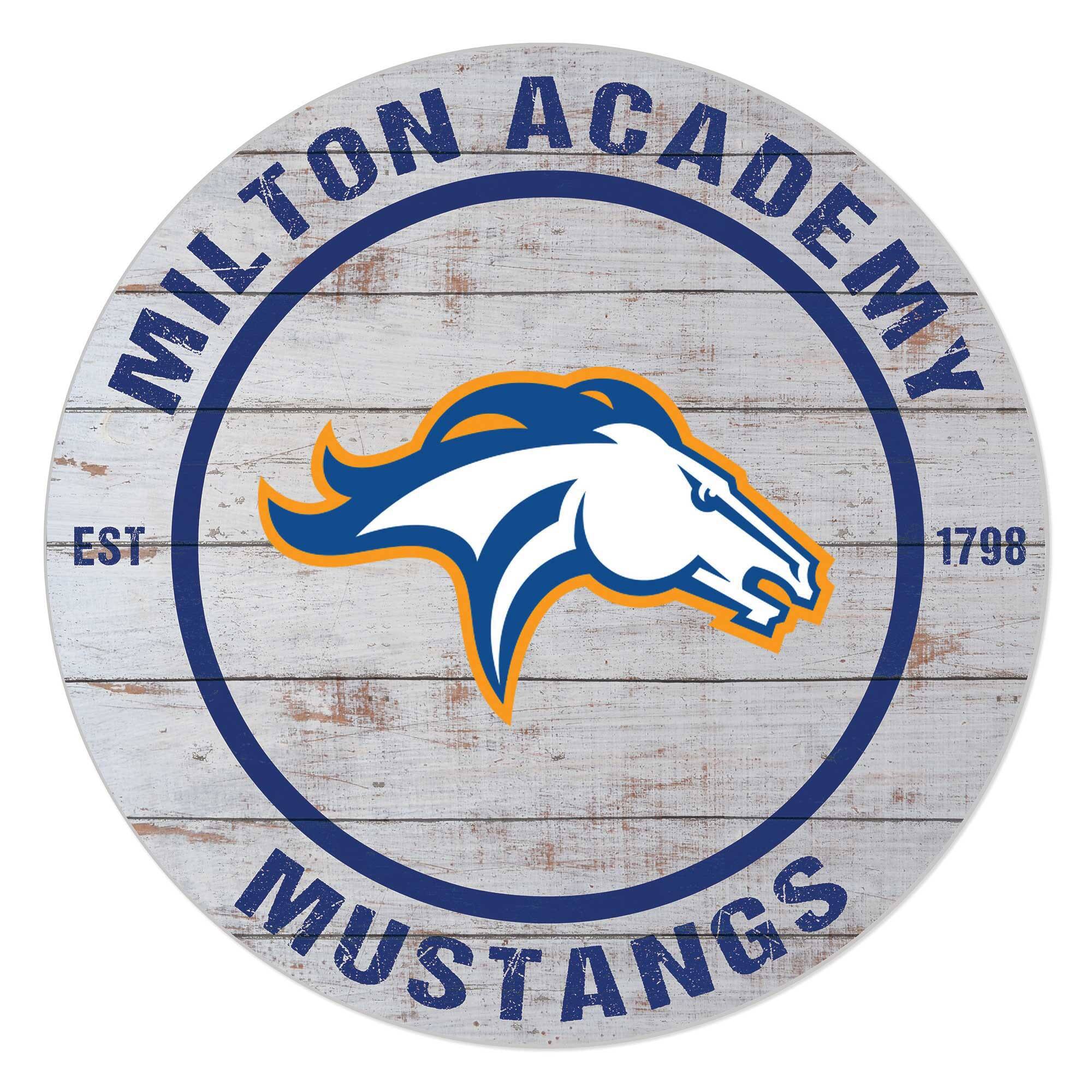 Milton Academy Mustangs 20'' x 20'' Indoor/Outdoor Weathered Circle Sign