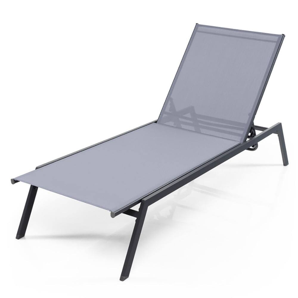 Back. Kadyn - Outdoor Chaise Lounge Chair, Outdoor Adjustable Chaise Lounge Chair with Lay Flat Position and Quick-Drying Fabric - Gray.