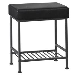 Oumilen - PU Padded Entryway Shoe Bench with Metal Frame & Lower Shoe Rack - Black