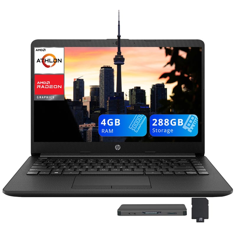 HP - Pavilion 14" HD Laptop,AMD Athlon Silver 3050U,4GB RAM,128GB SSD+160GB Dock Station,AMD Radeon Graphics,Win 10 - Black