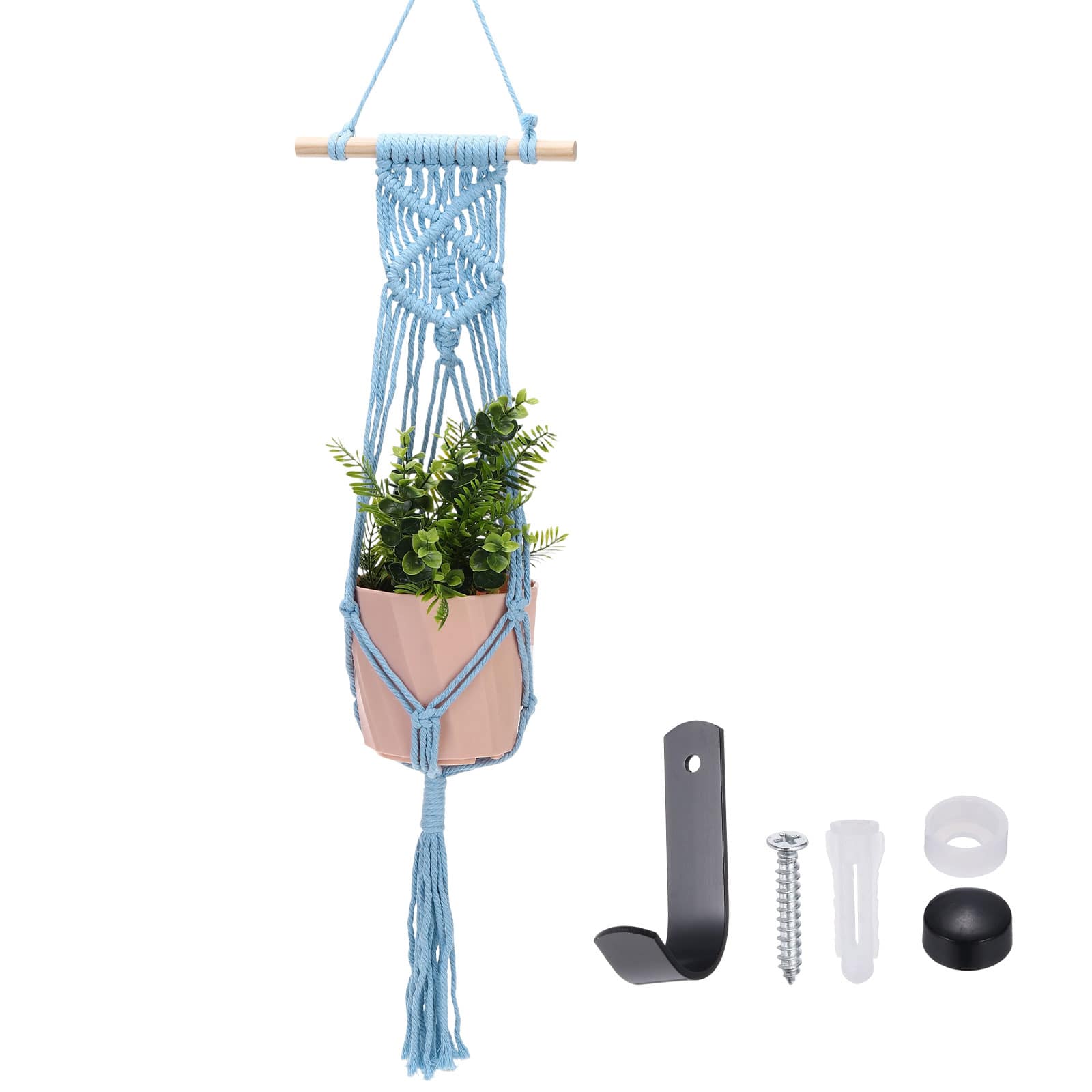 Unique Bargains - Macrame Plant Hanger, 34 Inch Hanging Planter w/ Hook Tassels Decorative Crochet Cotton Rope for Home Decor, Rope Style - Blue price history on PriceWatchPro