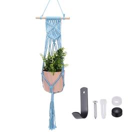 Unique Bargains - Macrame Plant Hanger, 34 Inch Hanging Planter w/ Hook Tassels Decorative Crochet Cotton Rope for Home Decor, Rope Style - Blue