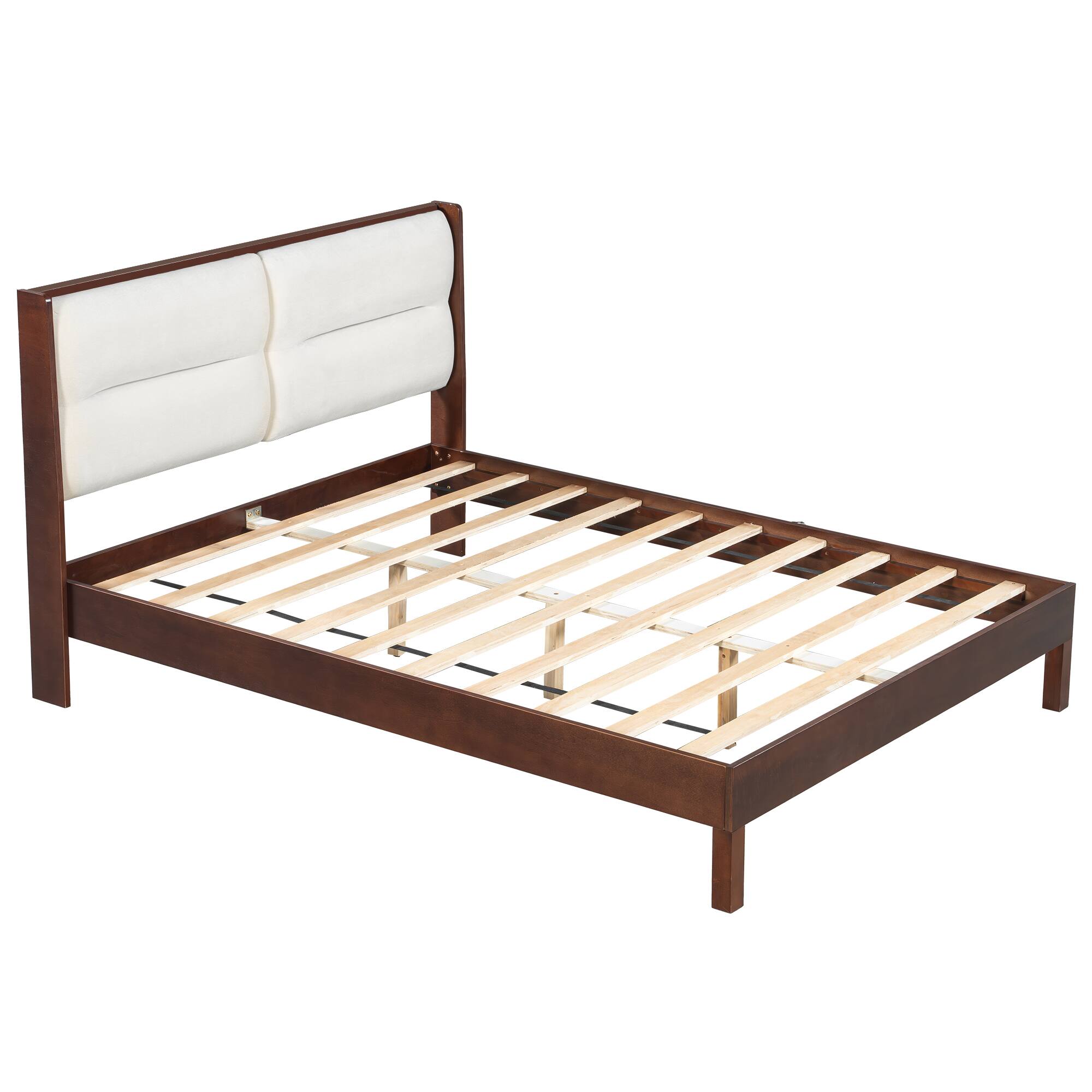 Back. Whisen - Queen Size Platform Bed Frame with Velvet Upholstered Headboard, No Box Spring Needed - Espresso.