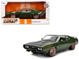 1972 Plymouth GTX Green Metallic with Matt Black Hood and Gold Stripes "Bigtime Muscle" Series 1/24 Model Car by Jada - Multicolor