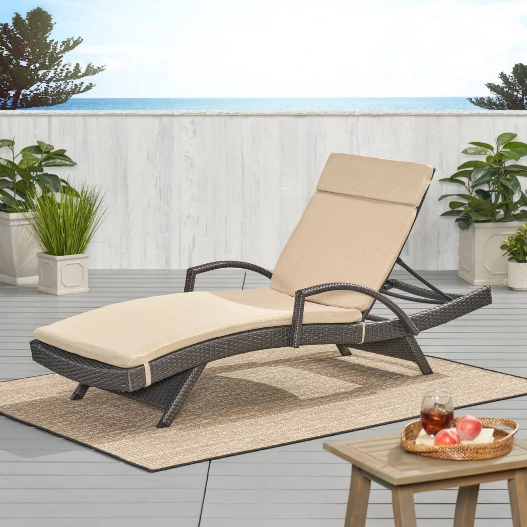 Alt View 7. Ecooso - 1PCS Outdoor Chaise Lounge Cushion，Water-Resistant，100% Polyester Fabric, No Assembly Required(Without Chaise Lounge) - Beige.