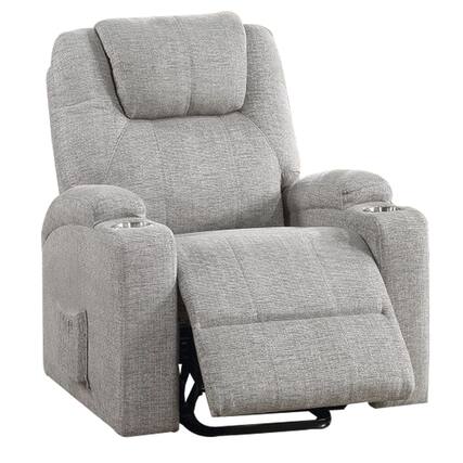 Front. Manhattan Lane - Evans 37 Inch Recliner Chair, Power Lift, Cupholders, Chenille - Gray.
