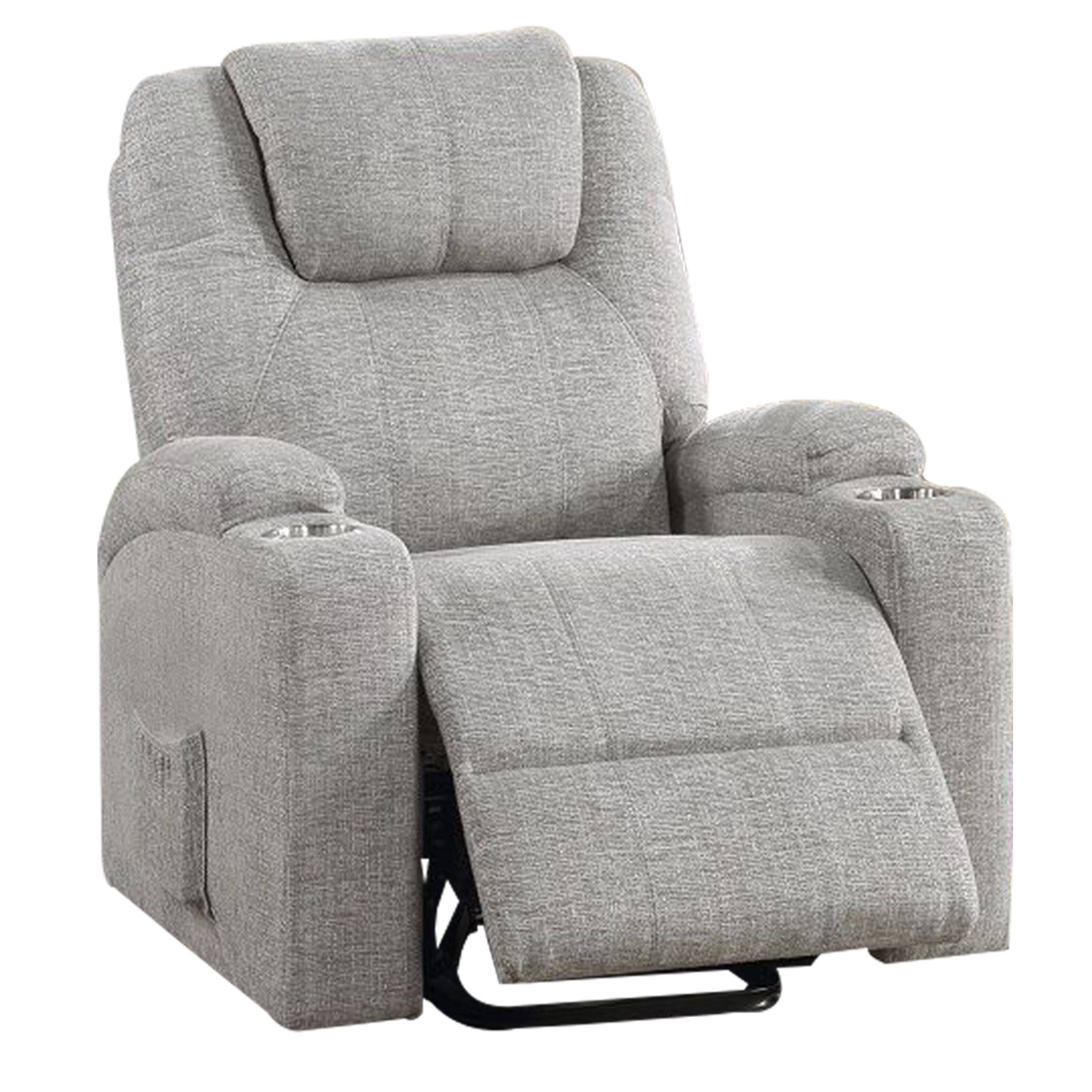 Front. Manhattan Lane - Evans 37 Inch Recliner Chair, Power Lift, Cupholders, Chenille - Gray.