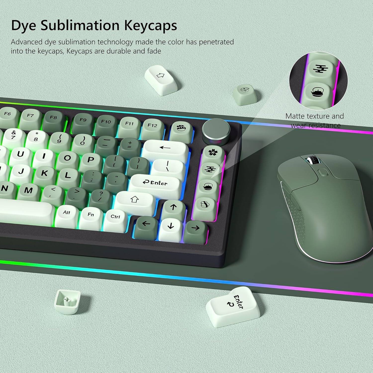 Dye Sublimation Keycaps

Advanced dye sublimation technology made the color has penetrated into the keycaps, Keycaps are durable and fade

Matte texture and wear resistance
